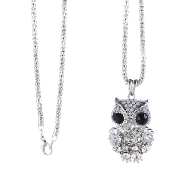 Trendy Zircon Long Necklace Sweater Chain Fashion Fine Metal Chain Crystal Rhinestone Owl Pendant Necklaces Winter jewelry