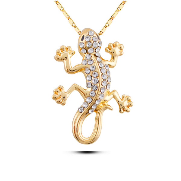 N168 Rhinestone Gecko Necklace Silver And Gold Color Jewerly Allergy Free 2017 Women Pendant Necklace