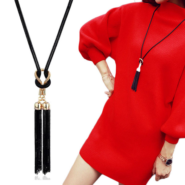 LNRRABC 1PC Fashion Hot Trendy Graceful Exquisite Black Lady Girl Sweater Necklace Tassel Pendant Long Rope Chain