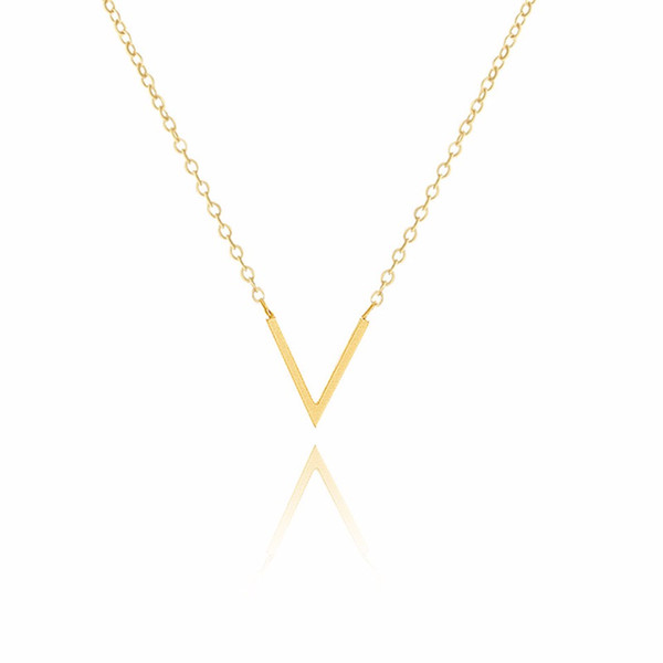 Minimalism Chevron Charm Necklace Initial V Pendant Necklace Women Letter Jewelry Stainless Steel Dainty Geometric Arrow Choker