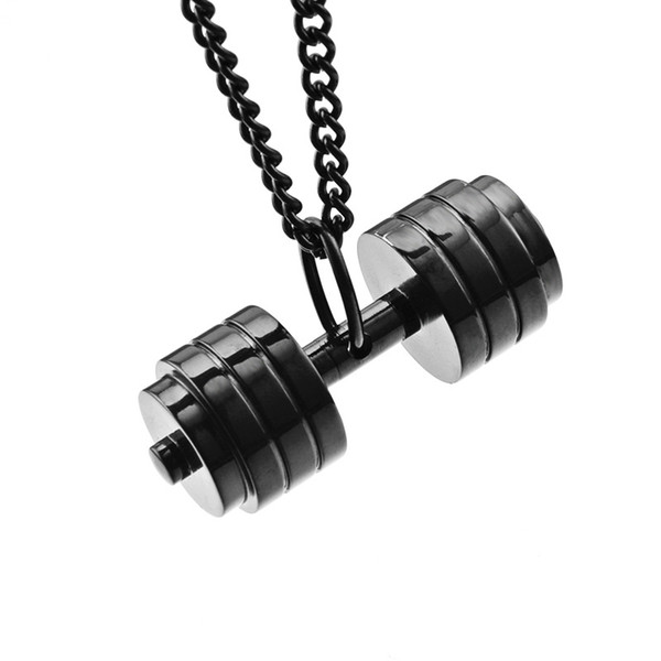 JINSE Men's Stainless Steel Dumbbell Pendant Necklaces Black Men Hip hop Necklace Fashion Gifts Fitness Barbell Jewellery HQ047