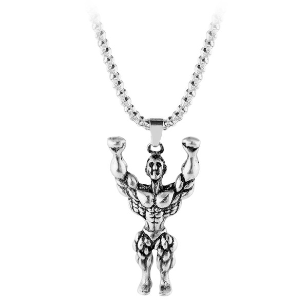 Kefeng HIP Silver Titanium Stainless Steel Sports Gym Fitness Muscle Man Weightlifters Pendant Necklaces For Men Jewelry