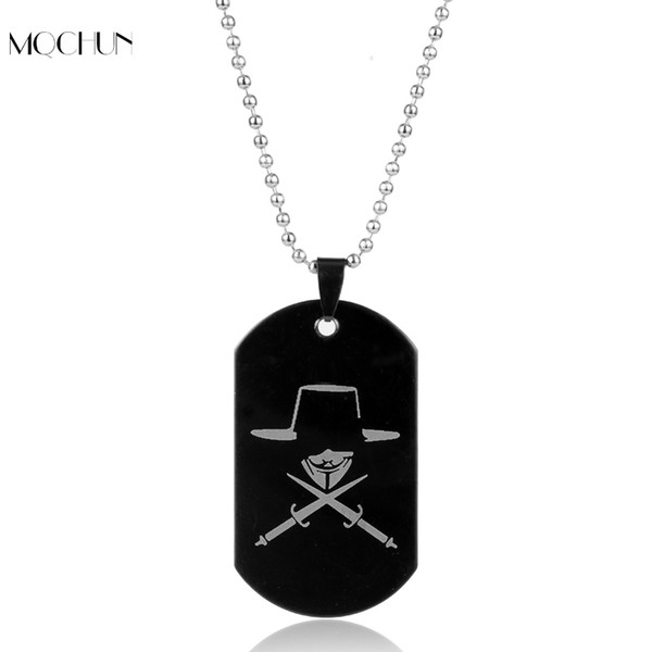 Movie Jewelry V for Vendetta ANONYMOUS Mask Dog Tag Pendant Necklace Great Hack Hacker Mask For Women Men Christmas Cosplay Gif