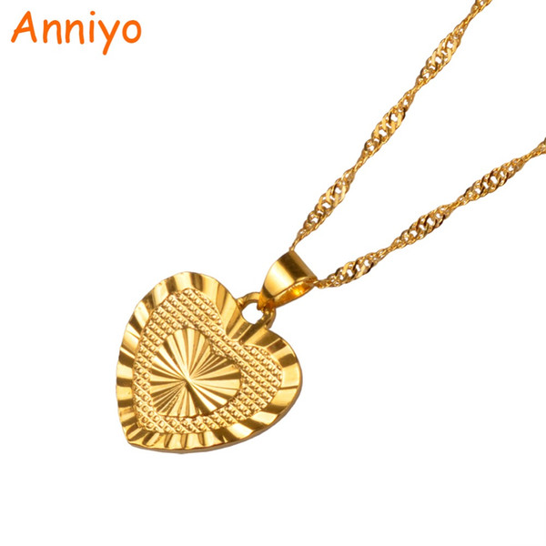 Anniyo 1.8cm Heart Pendant and Necklaces Romantic Jewelry Gold Color for Womens,Wedding gift,Girlfriend Wife Gifts #006110