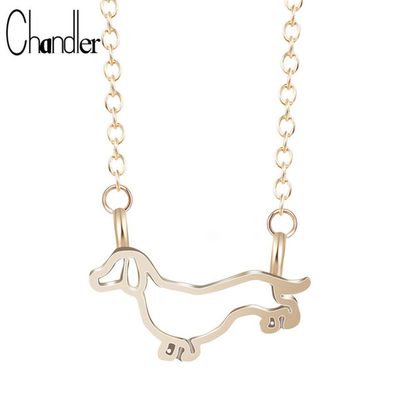 Chandler Cutout Dachshund Pendant Necklace Dog Pet Animal Hollow Silver Plated Alloy Metal Chain Torque Lovely Dog LOVERS Gift