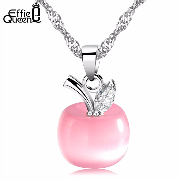 Effie Queen Apple Shaped Pendant Pi Cat's Eye Stone Women Fashion Pendant Necklace WN31