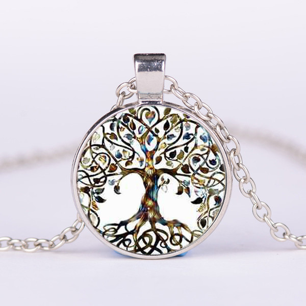 YimYik Glass Picture Pendant Tree Of Life Necklace Glass Pendant For Women jewelry gifts