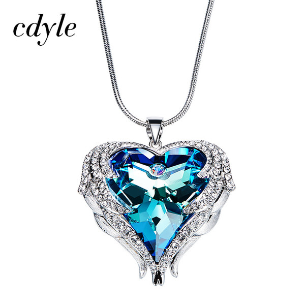 Cdyle Crystals From Swarovski Necklaces Women Pendants Heart Shaped Blue Purple AB Luxury Fashion Jewelry Austrian Rhinestone