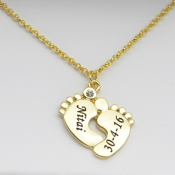 Lovely Baby Feet Pendant Necklace with Birthstones Hot Selling Long Birthstone Necklaces Custom Made Any Name YP3180