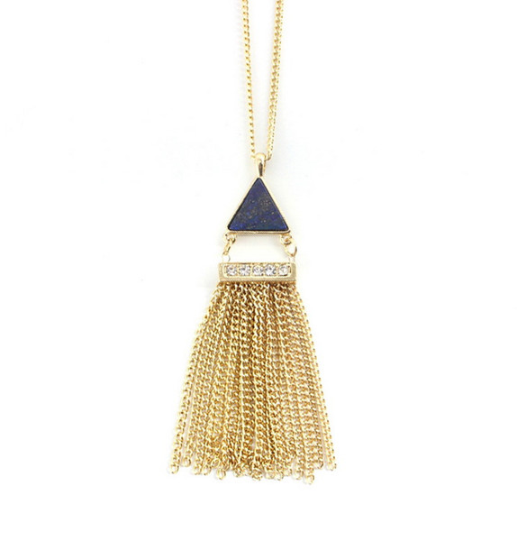 2016 Trendy Fashion Delicate Jewelry for Women Natural Royal Blue Semi-precious Triangle Tassel Pendant Necklace