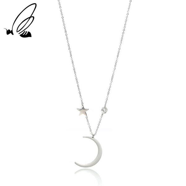 By Kelly New Arrival Fashion Stainless Steel Moon and Star Tales Chain Link Pendant Necklaces for Women Fine Jewelry