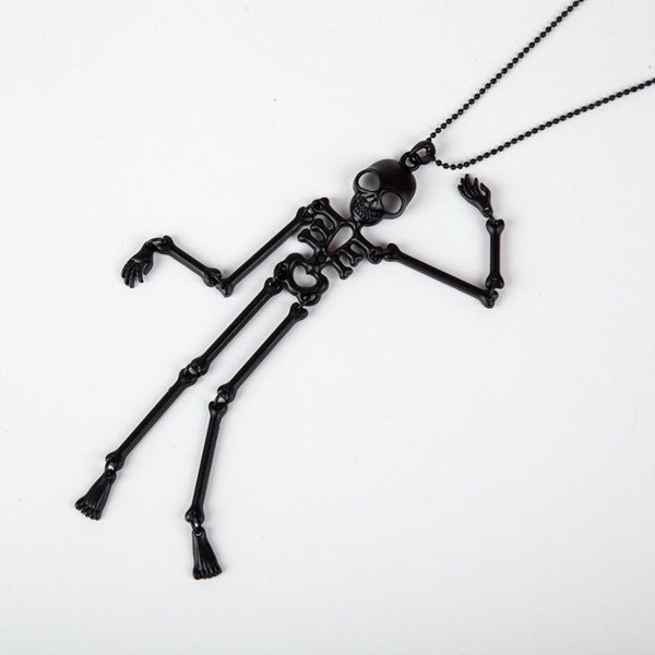 Black Skull Pendant Necklace Women Link Chain Skeleton Halloween Jewelry Punk Statement Long Necklace for Female