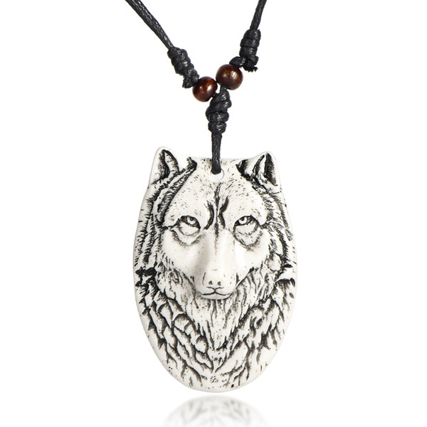 HOT Selling Imposing Imitation Yak Bone Necklace Men Carving Awe-inspiring Wolf Totem Animal Pendant Necklace For Women Gift