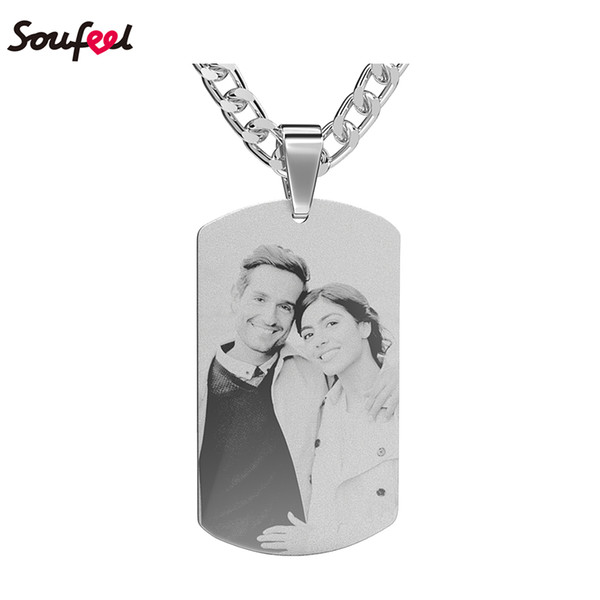 SOUFEEL Men's Photo Engraved Tag Necklace with Engraving Stainless Steel Fashion Men's Chain for Boyfriend