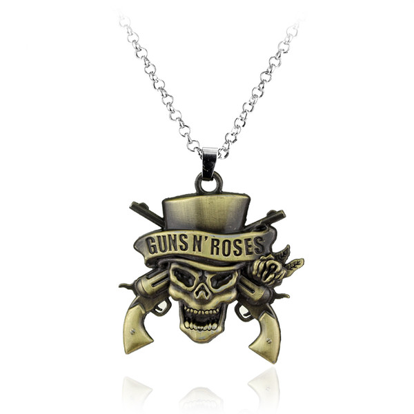 Music Guns N 'Roses Death Logo Necklace Skeleton Antique Silver/Bronze Plated Pendant Necklace For Fans