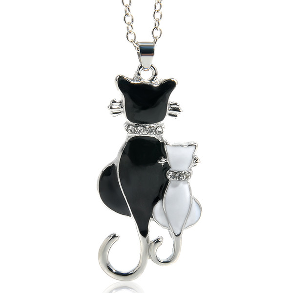 Cute Double Kitty Design pendant necklace Fashion Women Charming Alloy Chain Necklace Sweater Necklace