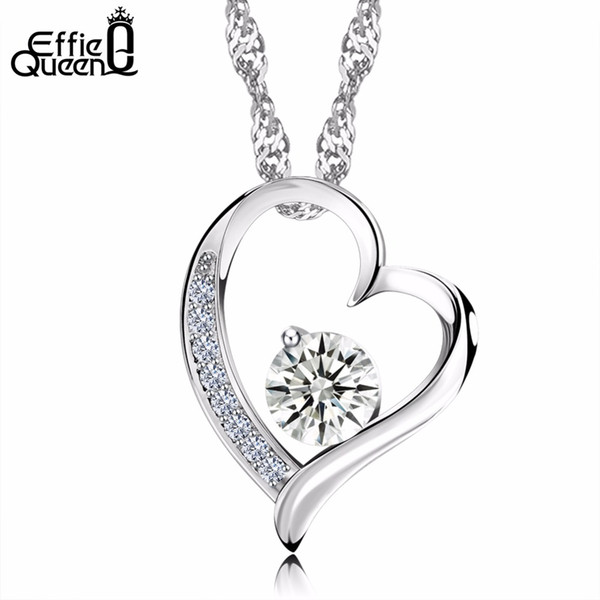 Effie Queen New Romantic Heart Shape Hollow Pendant Necklace Women Jewelry Austrian Zircon Crystal Necklace Femme DN09