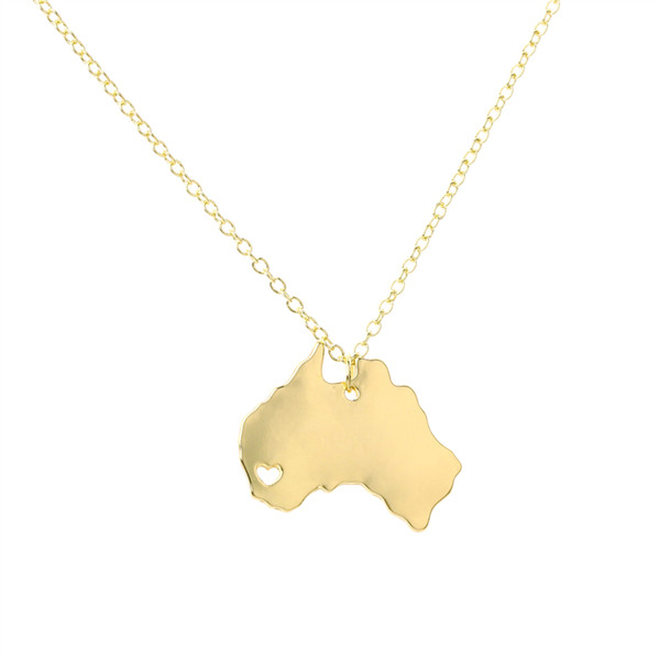 Outline Australia Map With Heart Necklace Country of Australia Map Pendant Necklace Australian Map Jewelry