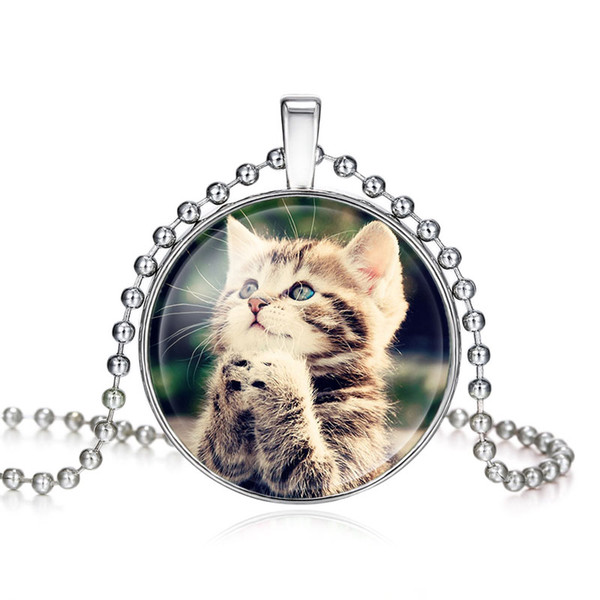 Cute Small Cat In Bronze Handmade Glass Long Necklace For Women Cat Pendant Necklaces Jewelry Good Condition