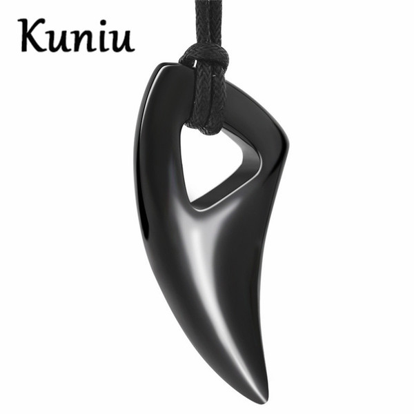 KUNIU Fashion Black Wolf tooth Stainless Steel Necklace Male Jewelry Punk Biker Mens Pendant Necklaces