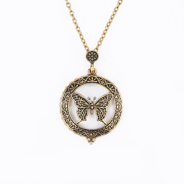 Butterfly Pendant Necklace Magnifying Glass Necklace Vintage Statement Necklace Women Jewelry Gifts