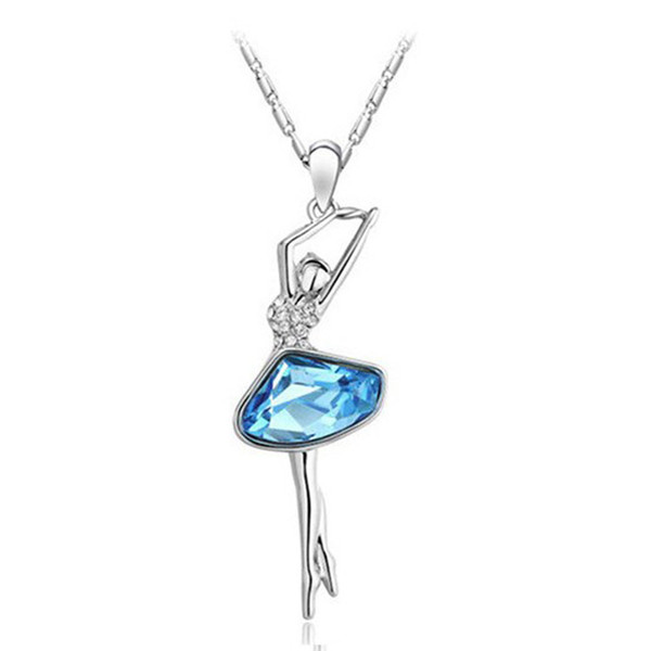 Wholesale Hot Selling Silver Plated Austria Big Crystal Ballet Dance Girls Pendant Necklace for women