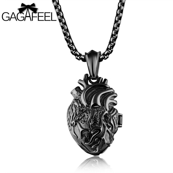 GAGAFFEL Heart Pendants Necklaces Men Jewelry 316L Stainless Steel 3 Colors Anatomically Correct Organ For Mysterious Party