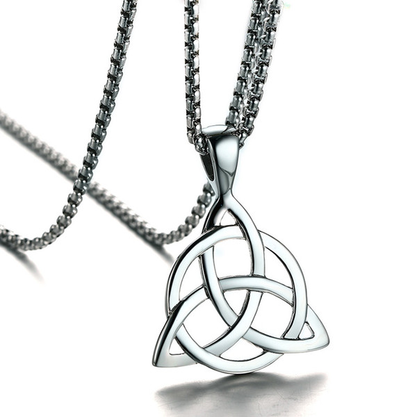 Mens Necklaces Irish Celtic Trinitys Knot Pendant Necklace in Silver Tone Stainless Steel Northern Europe Vintage Jewelry Colar