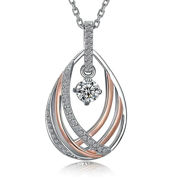 Elegant Pendant Necklace Beautiful Design Rhodium and Rose Gold Color Contrast Clean Metal White Zircon Best Buy Collier femme