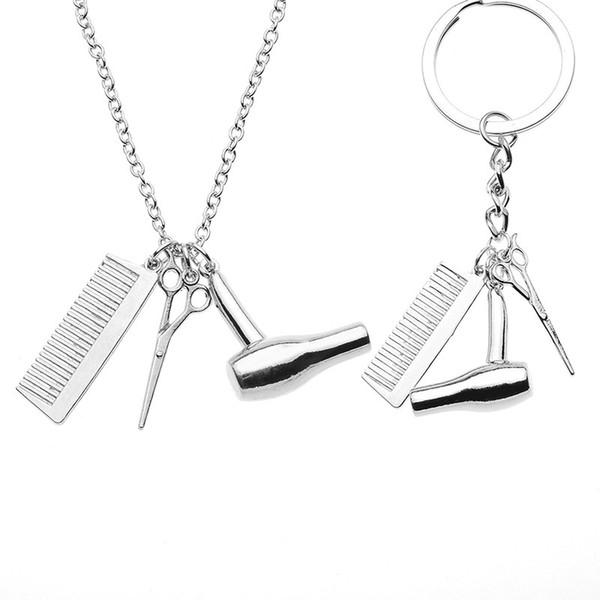 Fashion Hairdresser Tool Set Hair Dryer/Scissor/Comb Pendant Necklaces&keychain Alloy Material For Unisex Fashion Jewelry Bijoux