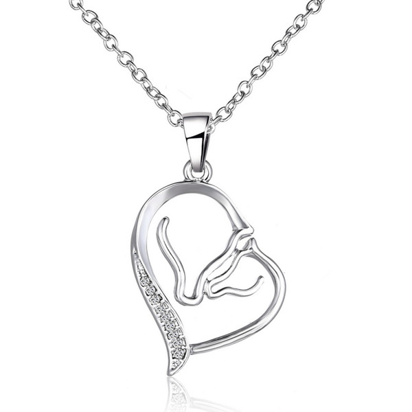 2017 New Crystal Horse Head Heart Pendant Necklaces For Women Silver Choker Necklaces Female Mom Gift Fashion Jewelry