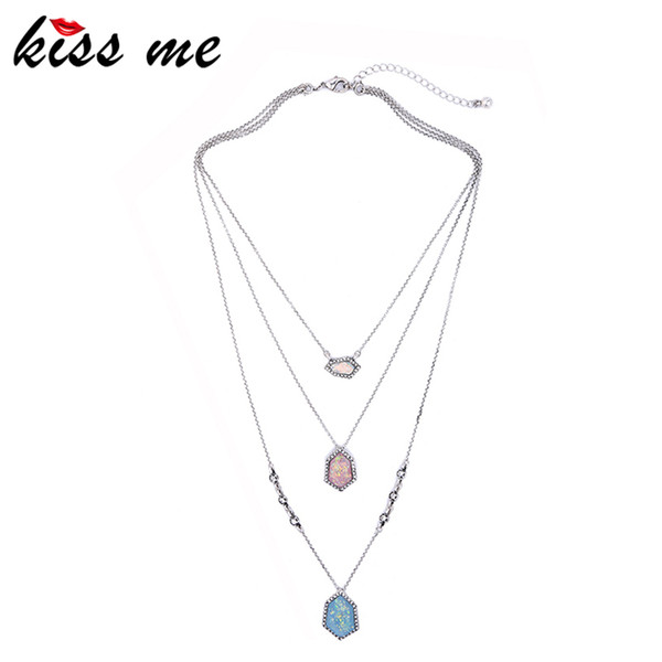 KISS ME Brand Multi Layer Necklace Resin Rhinestone Geometric Pendant Necklace Fashion Jewelry Accessories