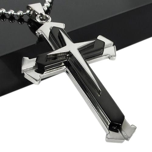 Excellent Blue Black Silver Stainless Steel Men's Cross Pendant Necklace Chain Jewelry Accessories 4ZFP