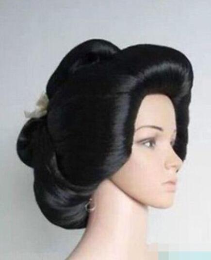 Hot sell Black Geisha Wig Full Wigs Plate Hair Anime women's Cosplay Wig/Wigs