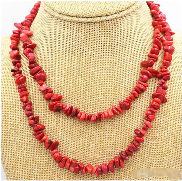 Wholesale - New 5x8mm Natural Red Coral Freeform Gravel DIY Gemstone Necklace 35 