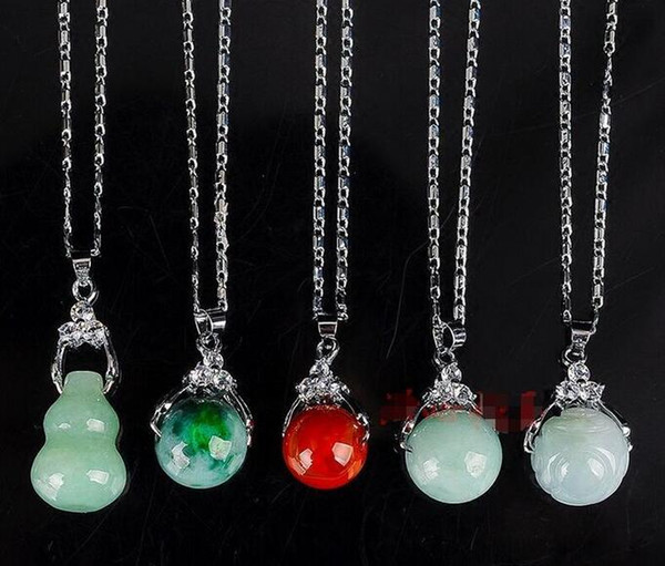 APP-only US $20.39-23.18Diamond-transport beads natural Jade A cargo chalcedony Nanhong agate road pass pendant women's silver necklace