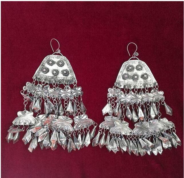 Wholesale - Folk style retro style earrings Yang Liping exaggerated Earrings Handmade Miao Silver Earrings long big personality