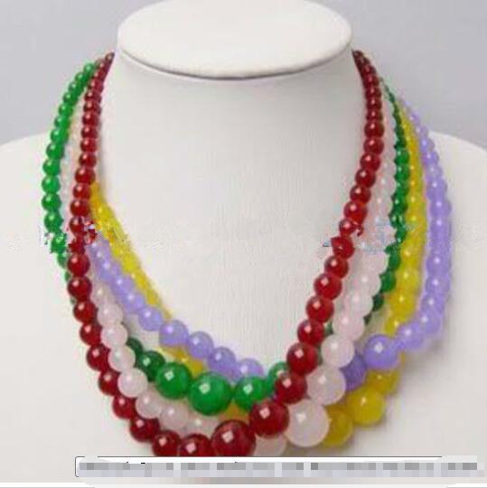 Details about Wholesale 5pcs 6-14mm Multicolour Jade Round Beads Necklaces 18
