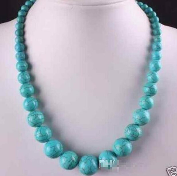 Wholesale - 6-14mm Blue Turkey Turquoise Gems Round Beads Necklace 18.5
