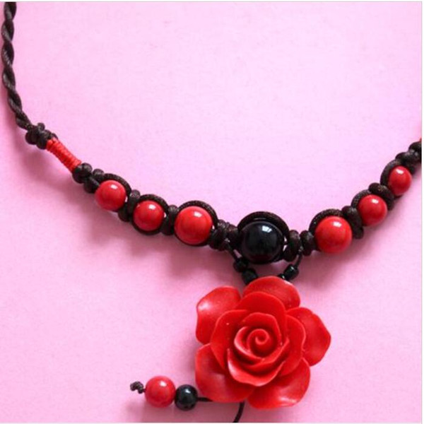 Wholesale - Original new cinnabar jewelry red evil full beads rose sweater chain long pendant national wind necklace