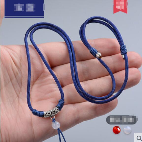 925 Silver Pendant Lanyard Men and Women Hand-woven Red Black Jade Jade Periphery Pendant Necklace Rope