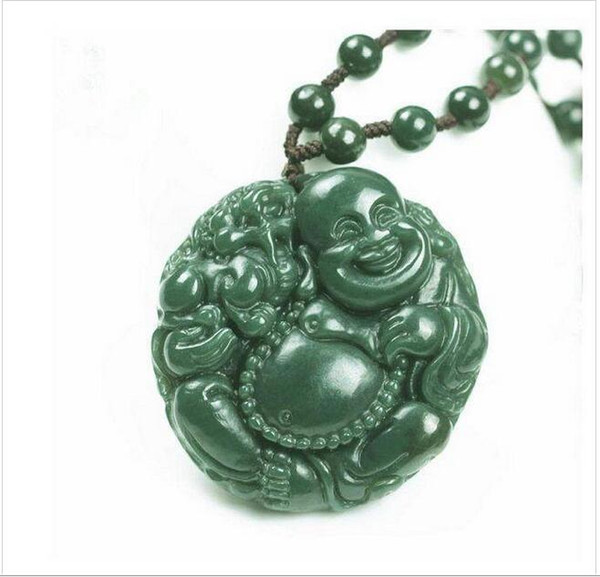 Hand carved natural green jade laughing buddha zen buddha charm pendant