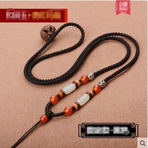Hetian white jade pendant lanyard hand-knitted necklace rope men and ladies gold pendant pendant rope