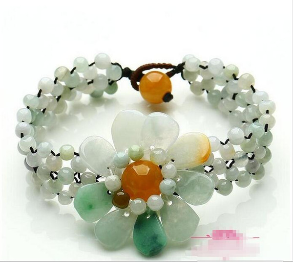 Wholesale - Burma Jade Sun Flower Jade Bracelet Beaded Chinese Style Women Jade Jewelry