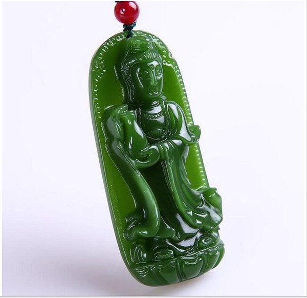 Wholesale - Chinese 100% Natural Nephrite Jasper Jade Standing Kwanyin pendant necklace