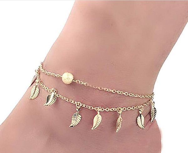 Hot Foot Jewelry Beach Style Double Retro Anklet Fringe Small Leaf Bracelet Wholesale