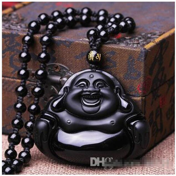 Wholesale - Natural genuine black stone Maitreya Buddha pendant men and women necklace Hei Yao Shi laugh Buddha jade pendant pendant jewelry