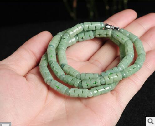 Natural A cargo bean green jade tube necklaces Myanmar natural jade flower green channel beaded beaded necklaces