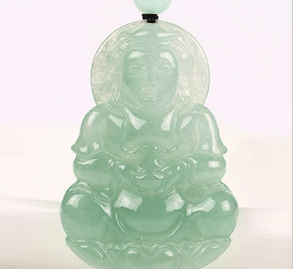 Jade Guanyin Pendant Necklace Natural A cargo jade Guanyin pendant male large jade+box