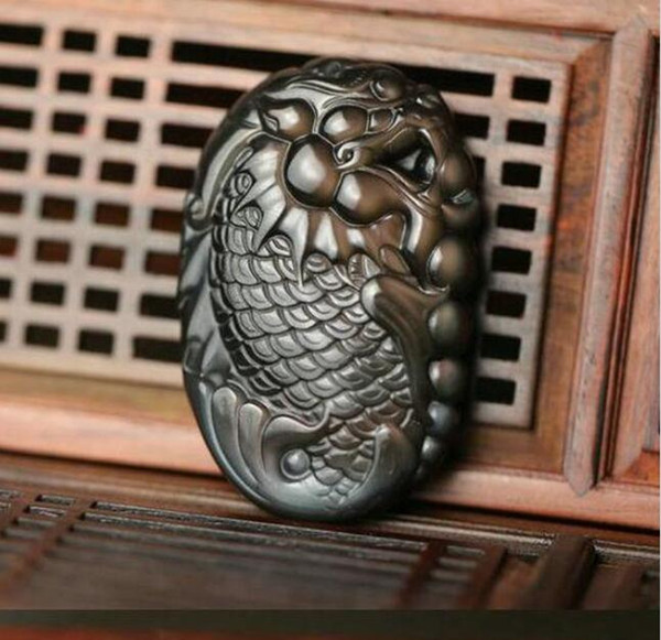 natural Colorful Obsidian stone dragon head fish charm handmade pendant